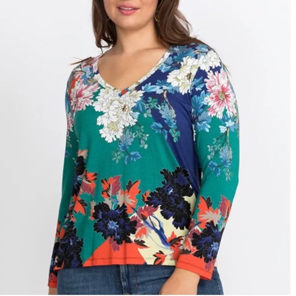 Johnny Was Marritt Favorite V Neck Long Sleeve Tee Shirt Top. Floral Print Soft - Picture 1 of 7